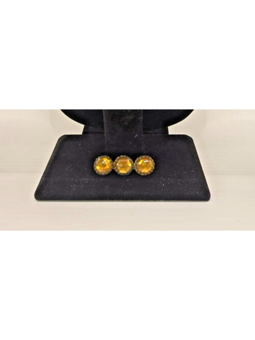 Antique Victorian Amber Glass Brooch Gold Tone 3 Stone Sash Pin T-Bar C-Clasp - Picture 2 of 3